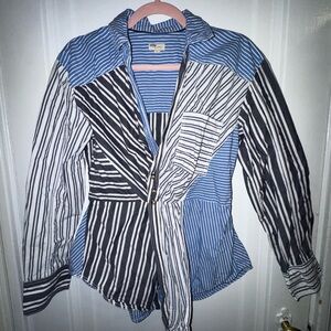 Nuuly/Pilcro/Anthropologie - Blue & White Striped Blouse, Size M